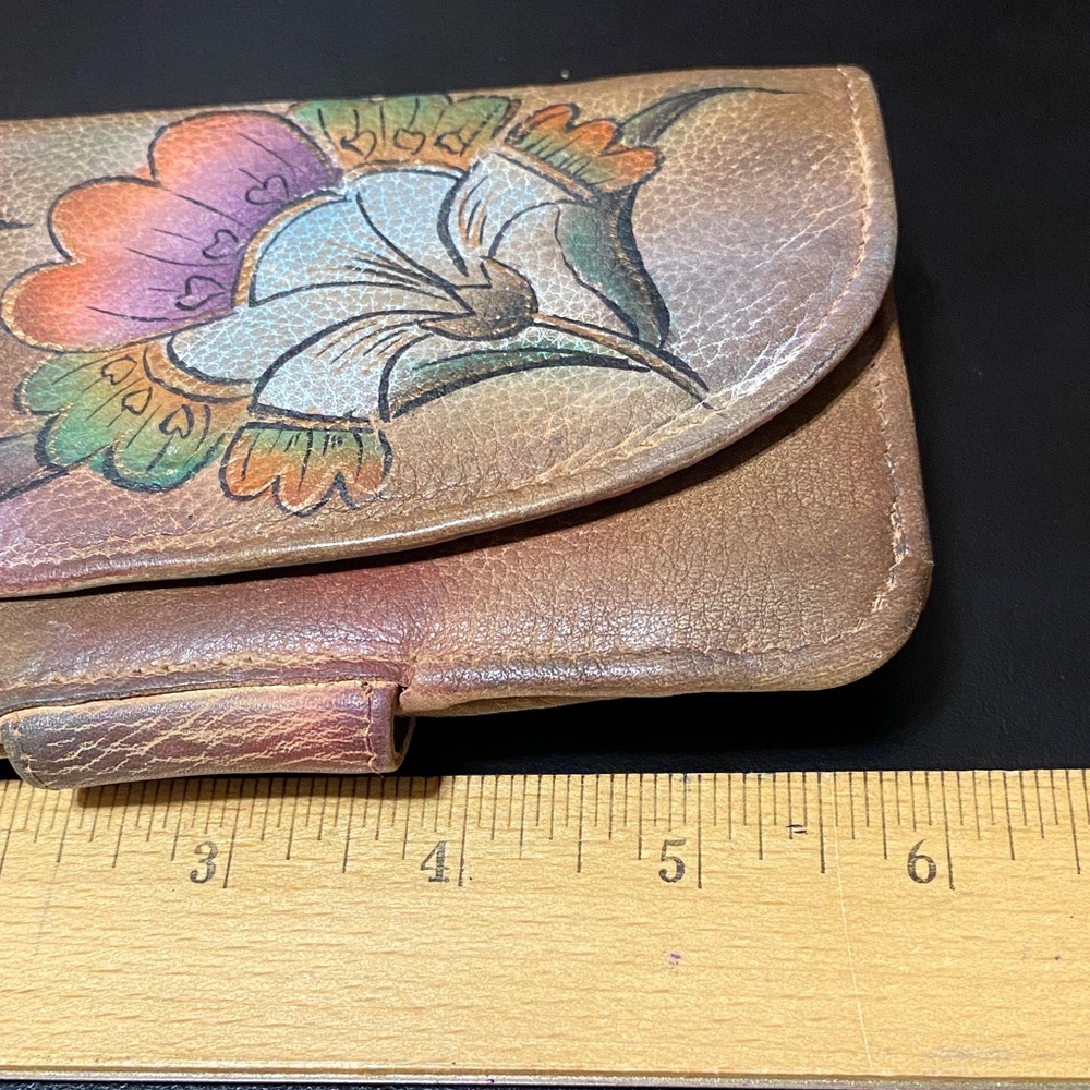Vintage Sova hand painted Floral Leather small wallet - Picture 2 of 16